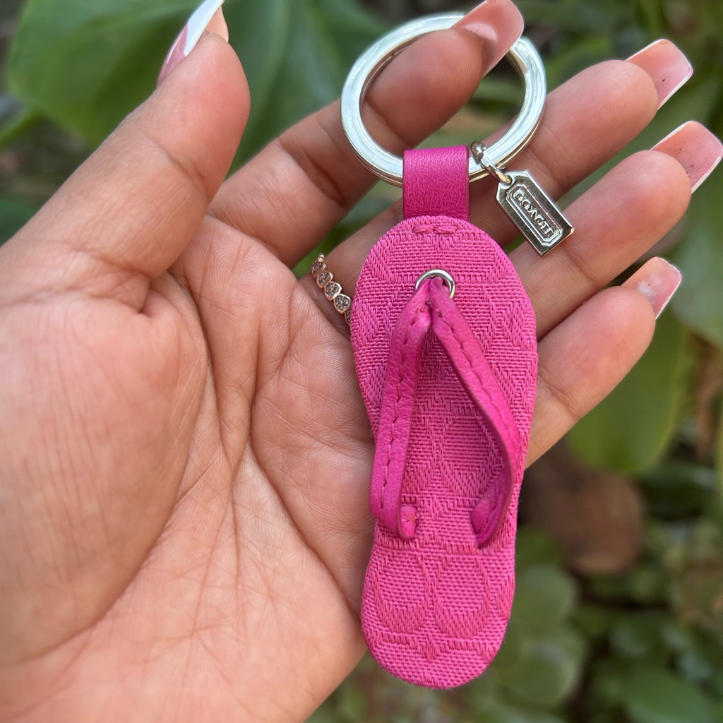 Coach Hot Pink Flip Flop Key Chain With Silver Hardware